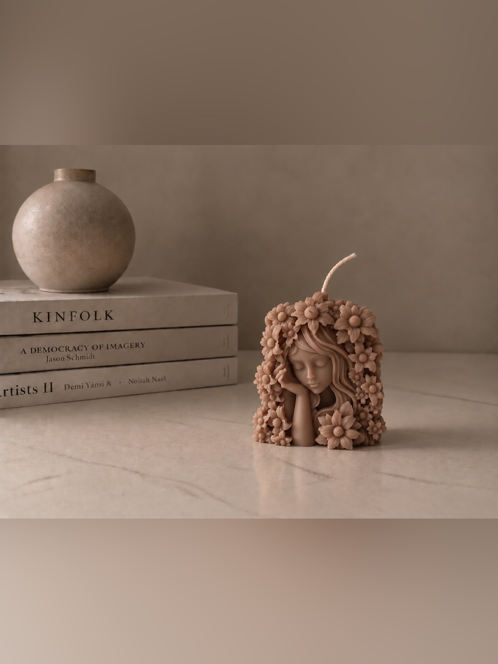 Floral Dreamer Decorative Candle - Brown